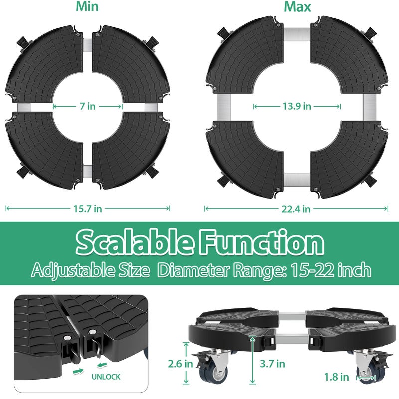 VANCASTLE Plant Caddy with Lockable Wheels Heavy Duty 450lbs Capacity, 15-22 Inch Adjustable Plant Stand with Wheels Rolling base, Plant Dolly for Flower Pot Mover Indoor Outdoor, Black, 1 Pack - Image 2