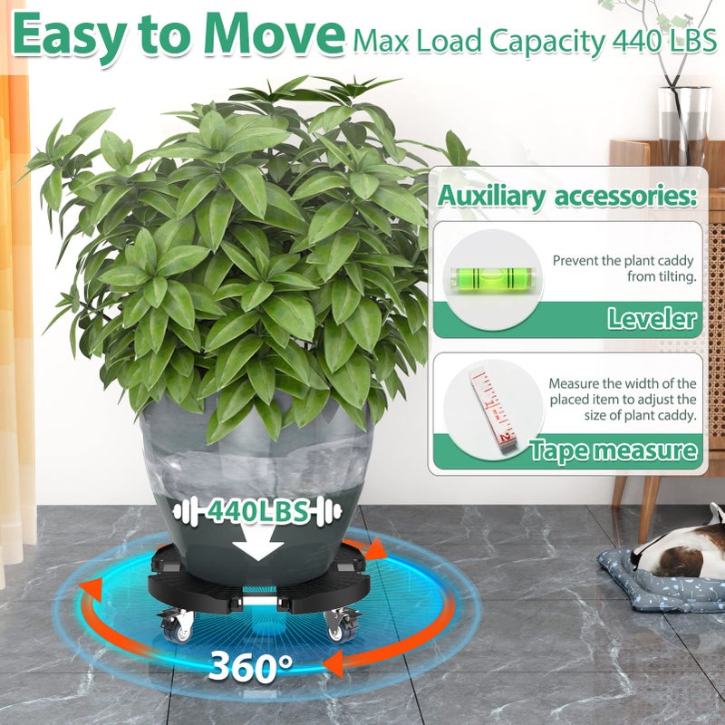 VANCASTLE Plant Caddy with Lockable Wheels Heavy Duty 450lbs Capacity, 15-22 Inch Adjustable Plant Stand with Wheels Rolling base, Plant Dolly for Flower Pot Mover Indoor Outdoor, Black, 1 Pack - Image 4