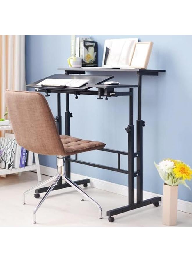 SKY-TOUCH Mobile Standing Desk Height Adjustable Sit Stand Mobile Laptop Computer Tablet Home Office Desk With Wheels For Computer Workstation Black  - Image 4