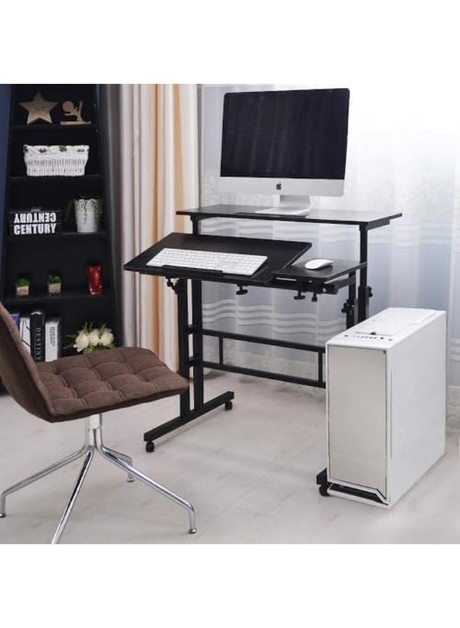 SKY-TOUCH Mobile Standing Desk Height Adjustable Sit Stand Mobile Laptop Computer Tablet Home Office Desk With Wheels For Computer Workstation Black  - Image 2