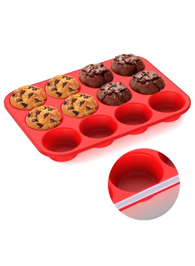 Samuelworld Silicone Muffin Pan for Baking: 12 Cup Muffin Pan with Metal Reinforced Frame, Regular Size Cupcake Egg Bites Molds for Baking, BPA Free Silicone Muffin Tray, Dishwasher Safe (1 Pack, Red) - Image 1