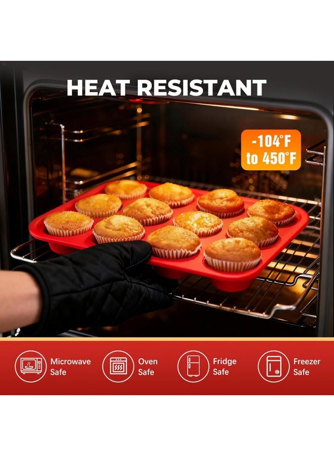 Samuelworld Silicone Muffin Pan for Baking: 12 Cup Muffin Pan with Metal Reinforced Frame, Regular Size Cupcake Egg Bites Molds for Baking, BPA Free Silicone Muffin Tray, Dishwasher Safe (1 Pack, Red) - Image 4