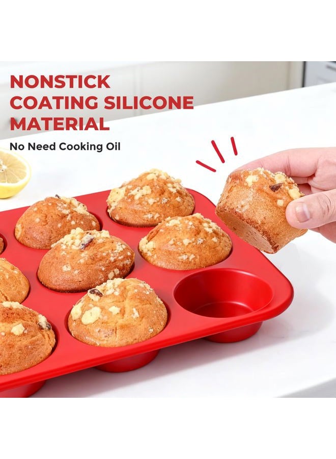 Samuelworld Silicone Muffin Pan for Baking: 12 Cup Muffin Pan with Metal Reinforced Frame, Regular Size Cupcake Egg Bites Molds for Baking, BPA Free Silicone Muffin Tray, Dishwasher Safe (1 Pack, Red) - Image 5