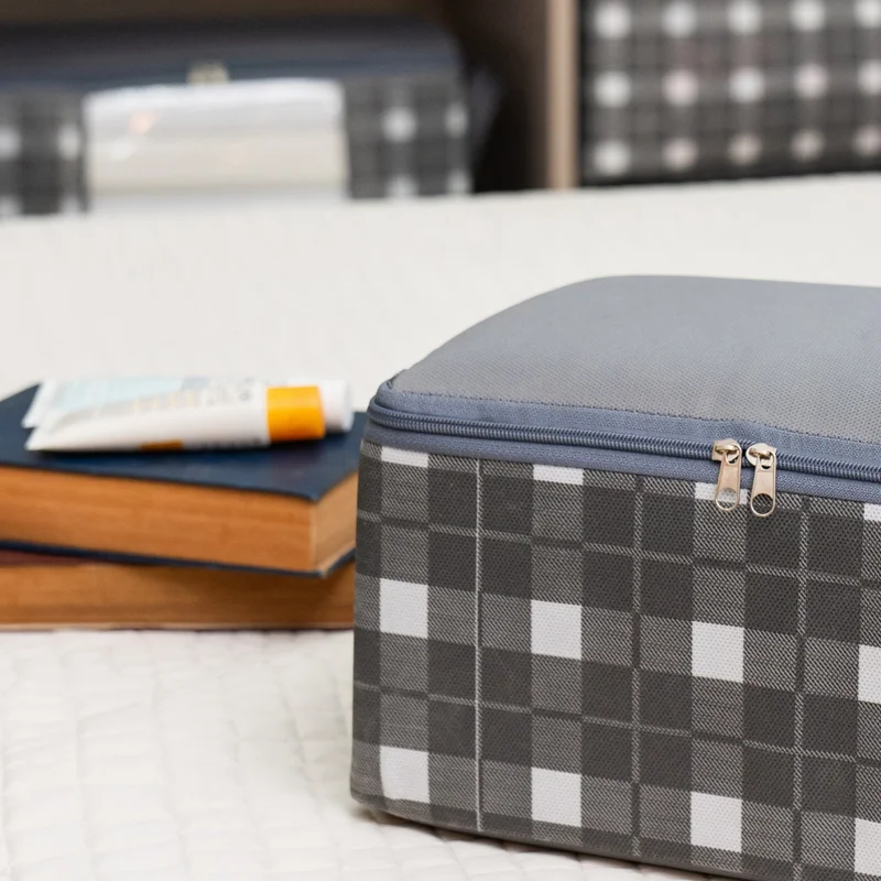 ناكاريف 2 Pieces Small Size Square Patterned Plaid Gray Base Base Suitcase Suitcase Organizer Bag Set 30X20X15 cm