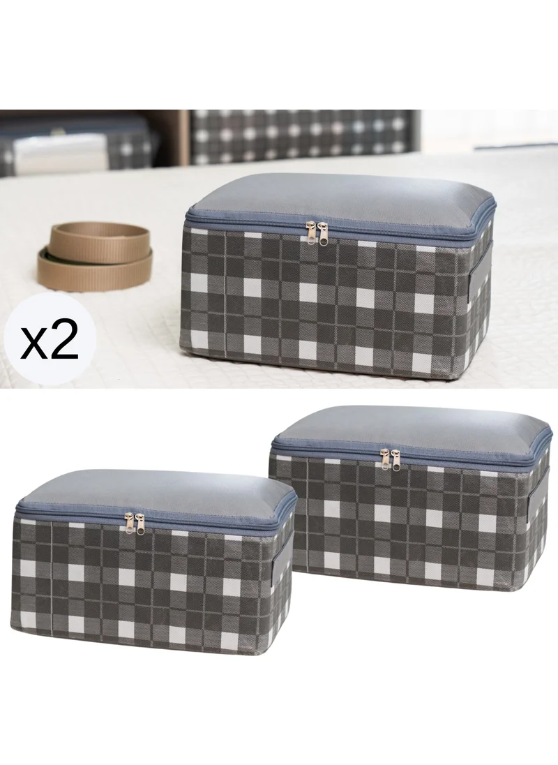 Nacarev 2 Pieces Small Size Square Patterned Plaid Gray Base Base Suitcase Suitcase Organizer Bag Set 30X20X15 cm