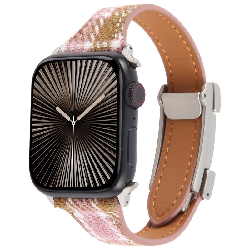 CHOiCE For Watch 46mm / 49mm / 45mm / 44mm Slim Magnetic Buckle Napped Fabric Leather Watch Band(Pink) - Image 1