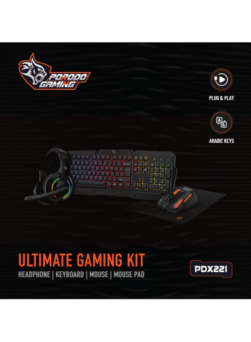 4 in 1 Gaming Kit with Keyboard / Head phone / Mouse and Mouse Pad / Windows and Linux Compatibility / 13 RGB Light Mode - Black - Image 2
