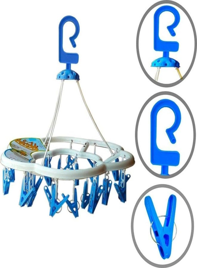 PUTHAK Plastic Round Cloth Drying Stand with 24 Clips | Foldable Baby Clothes Drying Rack | Portable Laundry Hanger for Socks, Undergarments | Indoor & Outdoor Use (Set of 1) - Image 2