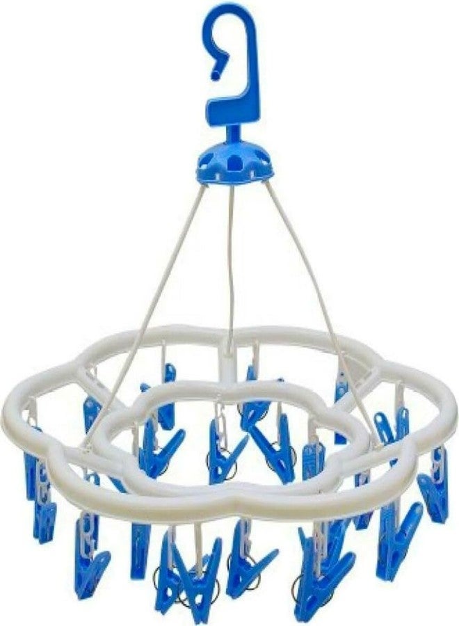PUTHAK Plastic Round Cloth Drying Stand with 24 Clips | Foldable Baby Clothes Drying Rack | Portable Laundry Hanger for Socks, Undergarments | Indoor & Outdoor Use (Set of 1) - Image 1