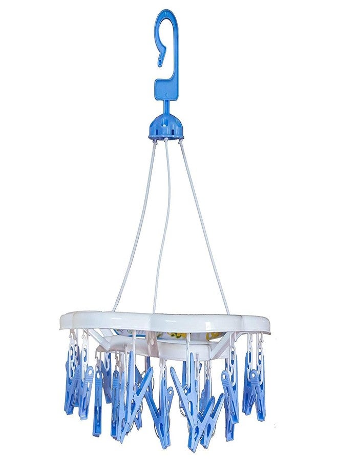 PUTHAK Plastic Round Cloth Drying Stand with 24 Clips | Foldable Baby Clothes Drying Rack | Portable Laundry Hanger for Socks, Undergarments | Indoor & Outdoor Use (Set of 1) - Image 4