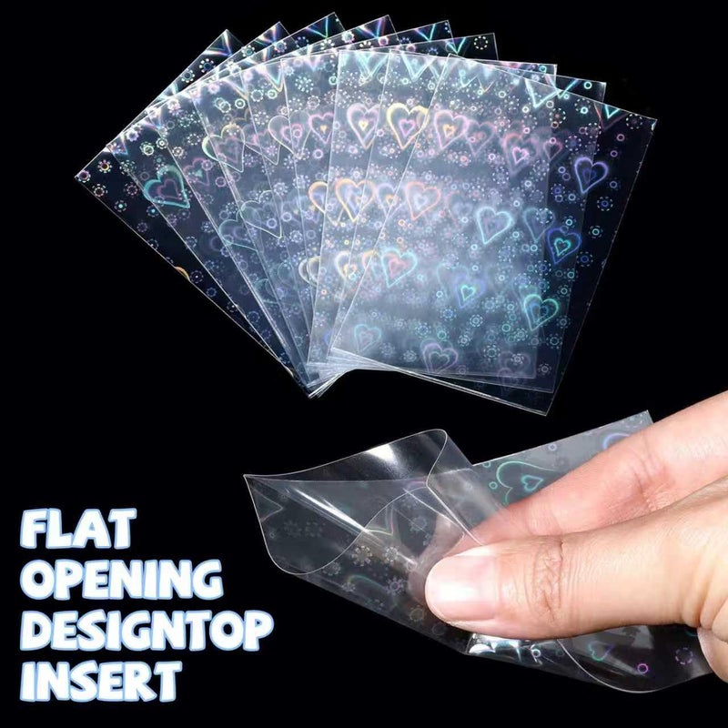 Clofiak 100Pcs Photocard Sleeves, Heart Laser Flashing Holographic Card Sleeves, 200 Microns Ultra-Thick Photocards for Photo Cards - Image 3