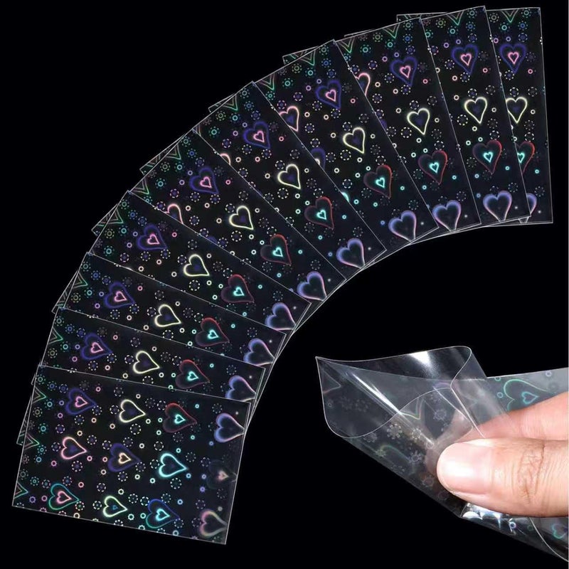 Clofiak 100Pcs Photocard Sleeves, Heart Laser Flashing Holographic Card Sleeves, 200 Microns Ultra-Thick Photocards for Photo Cards - Image 1