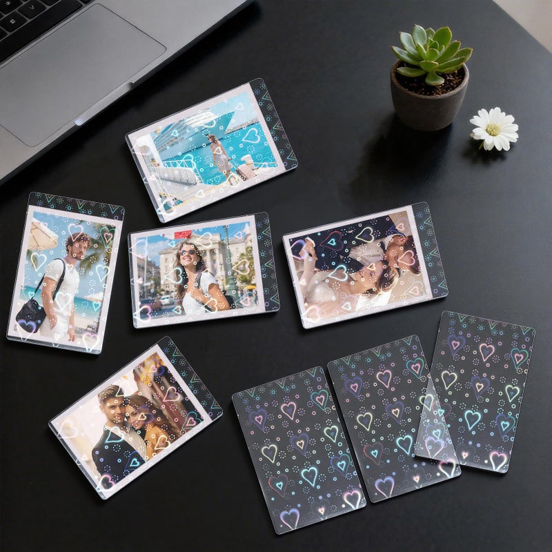 Clofiak 100Pcs Photocard Sleeves, Heart Laser Flashing Holographic Card Sleeves, 200 Microns Ultra-Thick Photocards for Photo Cards - Image 4