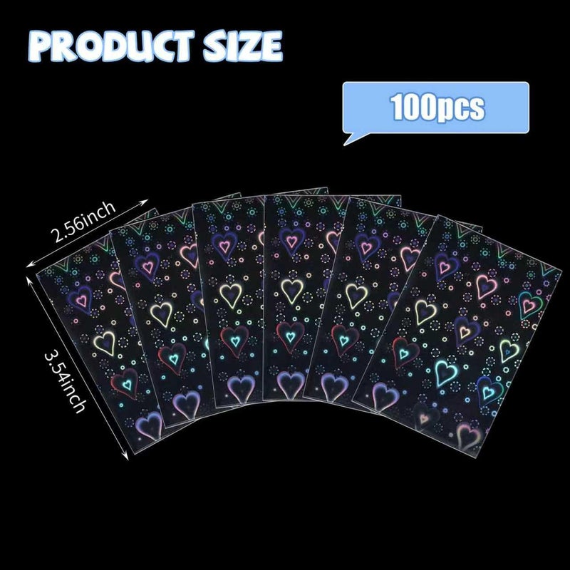 Clofiak 100Pcs Photocard Sleeves, Heart Laser Flashing Holographic Card Sleeves, 200 Microns Ultra-Thick Photocards for Photo Cards - Image 2