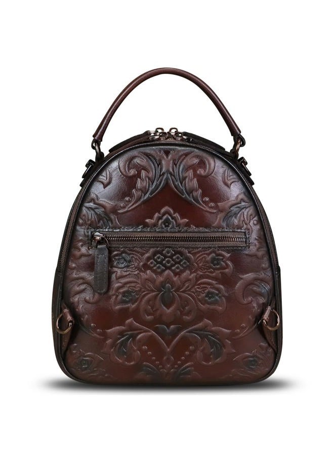 IVTG Genuine Leather Satchel for Women Embossed Leather Top Handle Handmade Purse Vintage Handbags Convertible Backpack, Coffee - Image 3
