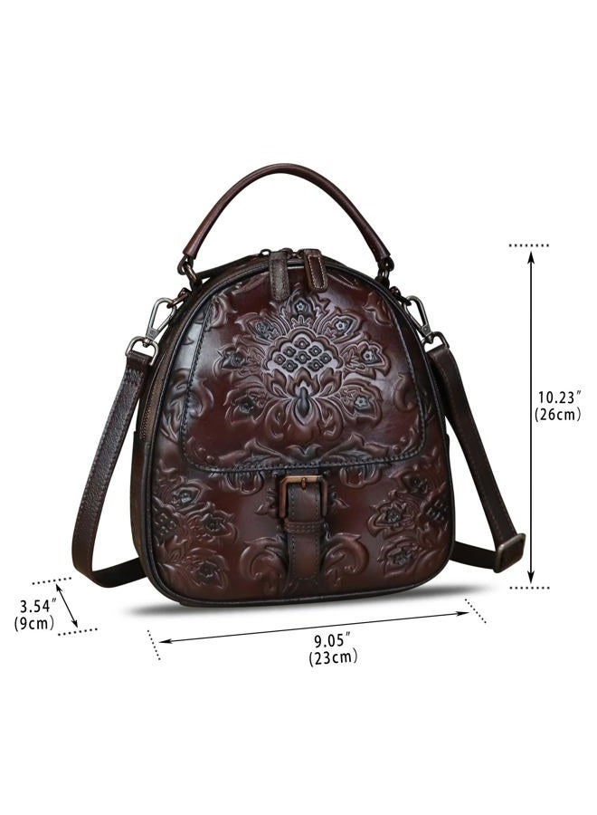 IVTG Genuine Leather Satchel for Women Embossed Leather Top Handle Handmade Purse Vintage Handbags Convertible Backpack, Coffee - Image 5