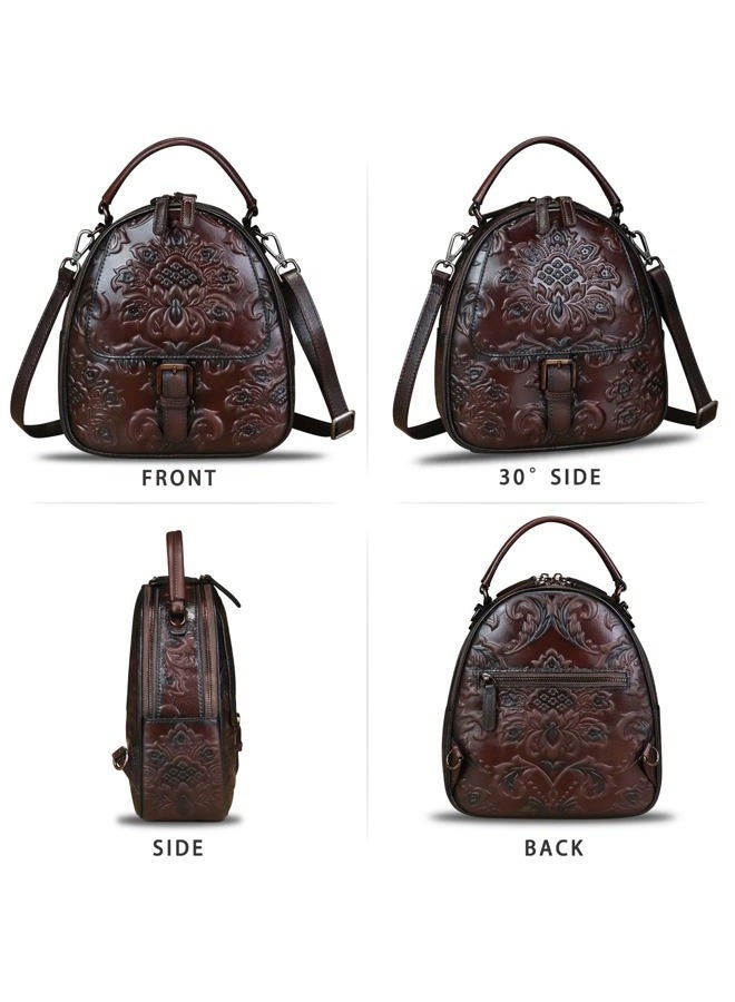 IVTG Genuine Leather Satchel for Women Embossed Leather Top Handle Handmade Purse Vintage Handbags Convertible Backpack, Coffee - Image 4