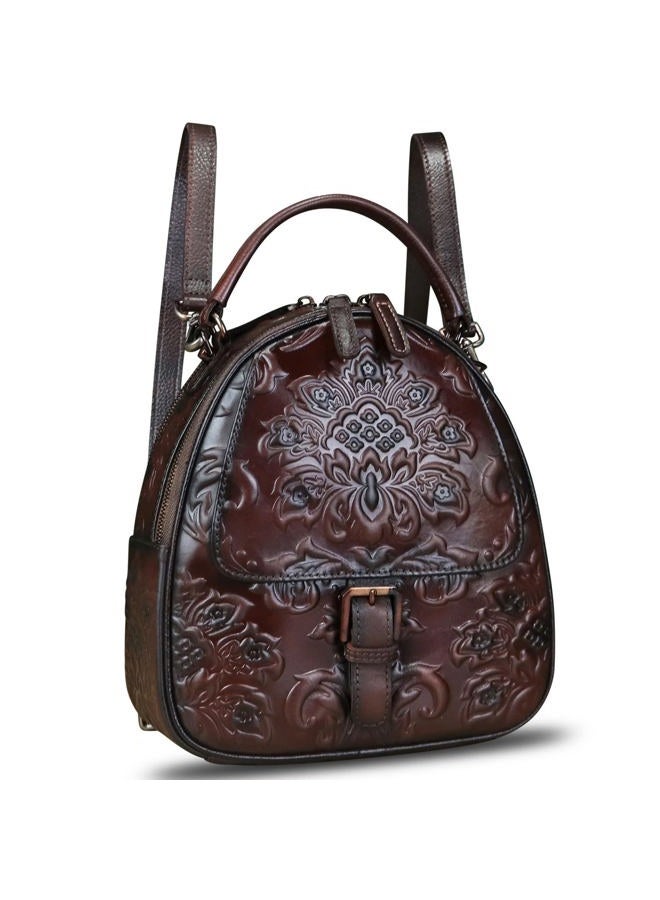 IVTG Genuine Leather Satchel for Women Embossed Leather Top Handle Handmade Purse Vintage Handbags Convertible Backpack, Coffee - Image 2