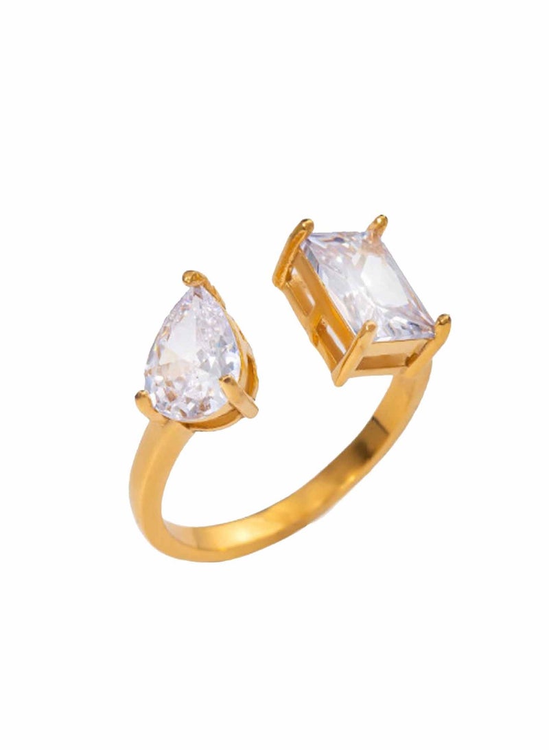 كاف كريشنس فولاذ مقاوم للصدأ مطلي بالذهب عيار 18 قيراط، خاتم مزدوج من الكريستال، تصميم مفتوح - Image 1