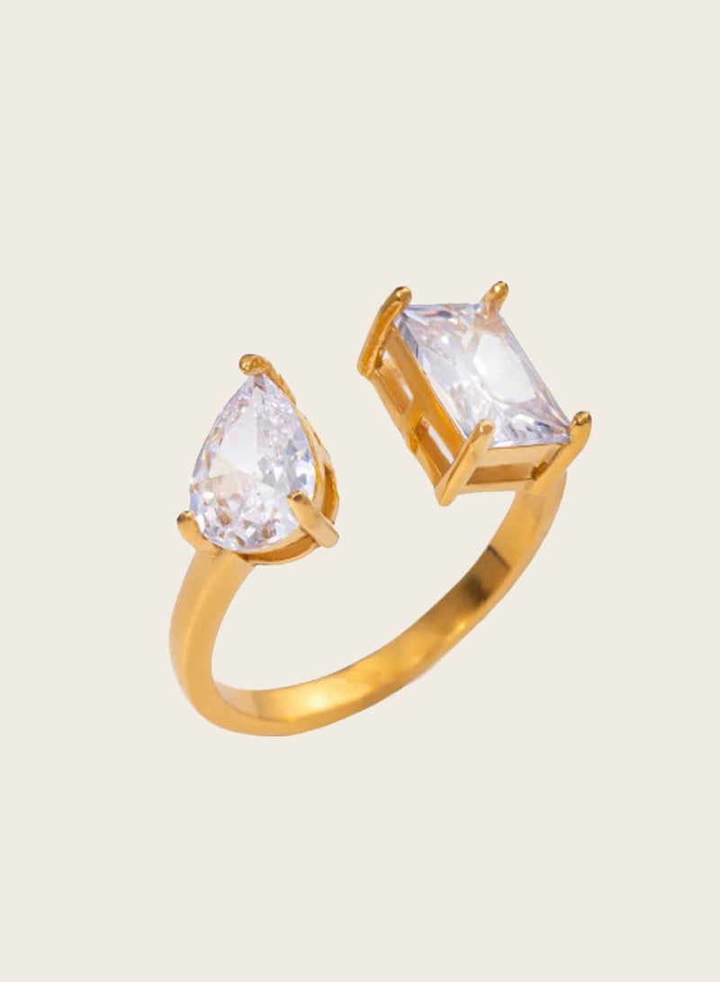 كاف كريشنس فولاذ مقاوم للصدأ مطلي بالذهب عيار 18 قيراط، خاتم مزدوج من الكريستال، تصميم مفتوح - Image 2