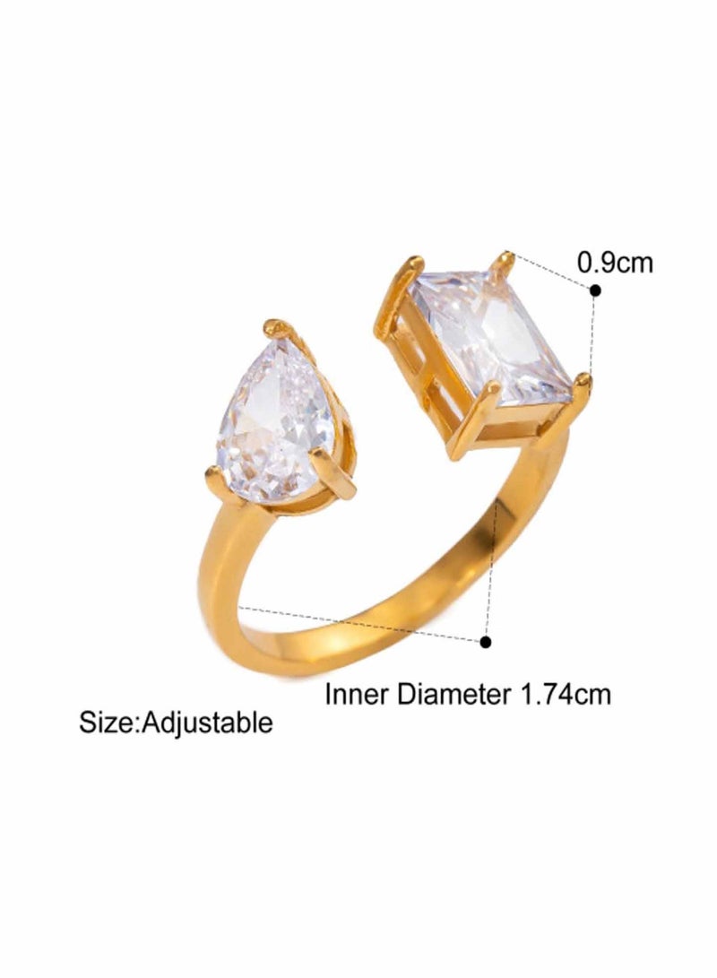 كاف كريشنس فولاذ مقاوم للصدأ مطلي بالذهب عيار 18 قيراط، خاتم مزدوج من الكريستال، تصميم مفتوح - Image 3