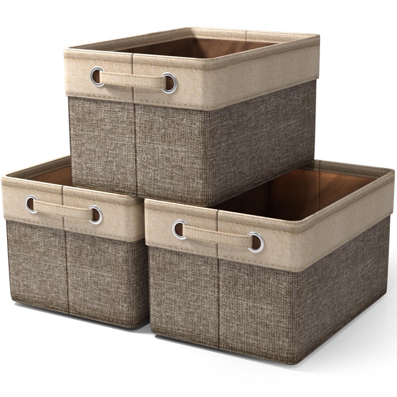 Sorbus Fabric Storage Cubes 15 Inch - Big Sturdy Collapsible Storage Bins with Dual Handles - Foldable Baskets for Organizing -Decorative Storage Baskets for Shelves | Home & Office Use -3 Pack| Brown - Image 1