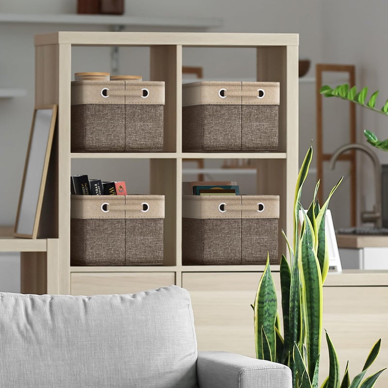 Sorbus Fabric Storage Cubes 15 Inch - Big Sturdy Collapsible Storage Bins with Dual Handles - Foldable Baskets for Organizing -Decorative Storage Baskets for Shelves | Home & Office Use -3 Pack| Brown - Image 3