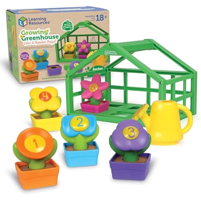 GROWING GREENHOUSE COLOR AND NUMBER ECO FRIENDLY PLAYSET - PRESCHOOL LEARNING TOYS, FINE MOTOR SKILLS TOYS FOR KIDS FLOWER GARDEN TOY AGES 18+ MONTHS - Image 1
