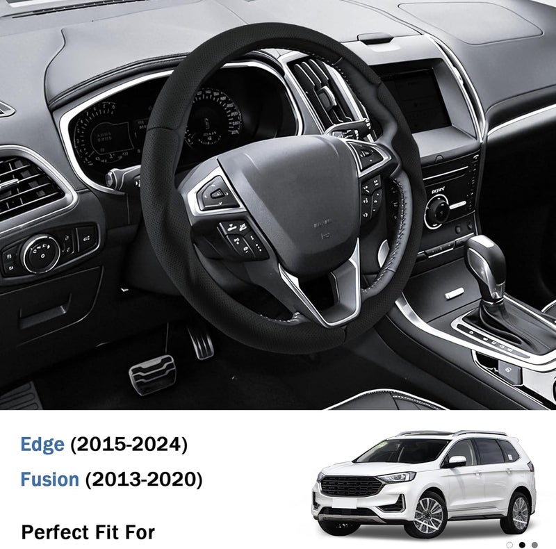 Aotoyou غطاء عجلة القيادة لسيارات Ford Fusion 2013-2020/ Edge 2015-2024، مزود بحماية إضافية (جلد أسود مثقوب) - Image 3