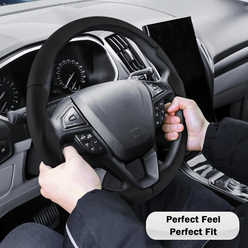 Aotoyou غطاء عجلة القيادة لسيارات Ford Fusion 2013-2020/ Edge 2015-2024، مزود بحماية إضافية (جلد أسود مثقوب) - Image 5