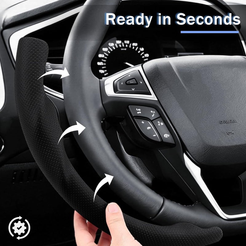 Aotoyou غطاء عجلة القيادة لسيارات Ford Fusion 2013-2020/ Edge 2015-2024، مزود بحماية إضافية (جلد أسود مثقوب) - Image 2