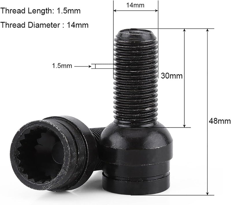 Keenso 4Pcs M14*1.5MM Black Steel Wheel & Lock Lug Nut Set - Image 2