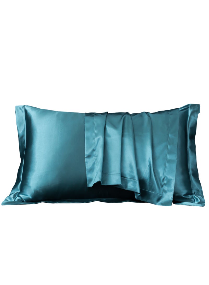 [2-Pack Silk Pillowcases] 2-Pack Luxurious Mulberry Silk Pillowcases, Satin Weave, Hypoallergenic | Polyester, Solid Color, Envelope Closure, Hand Wash Only, 120-140Gsm, Dark Green  - Image 2
