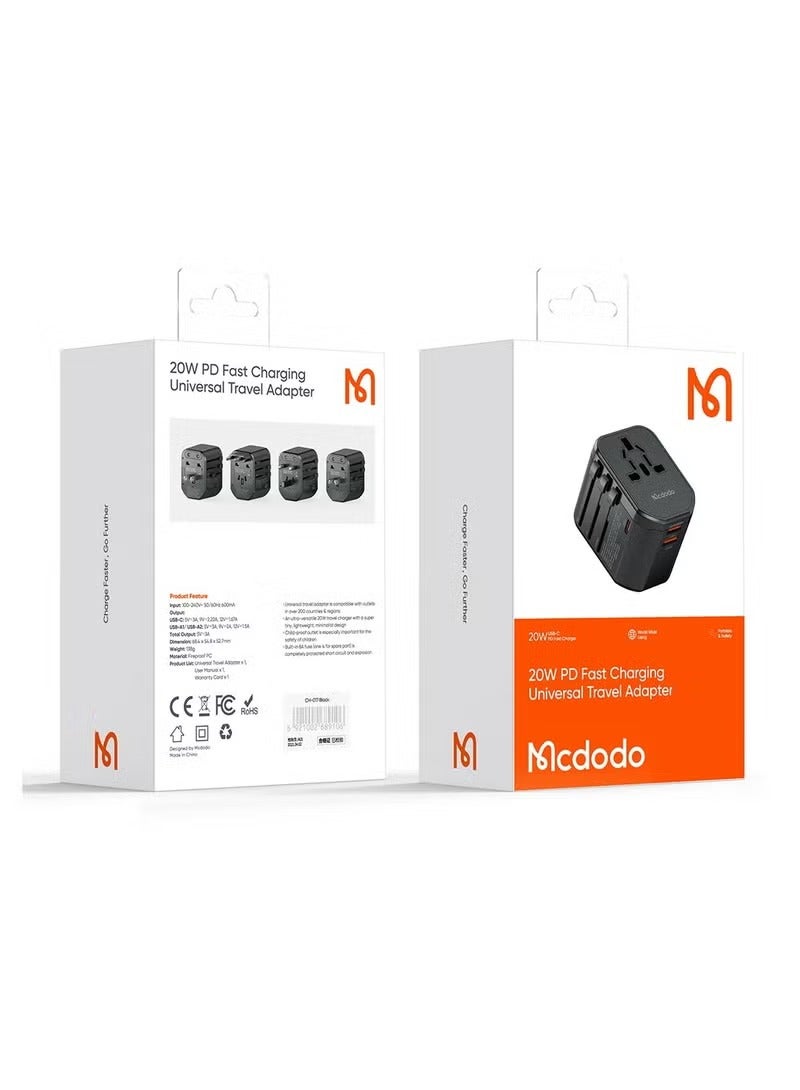 MCDODO CP-3471 20W PD FAST CHARGING UNIVERSAL TRAVEL ADAPTER - Image 2