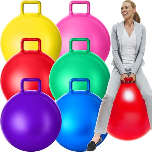 Lewtemi 6 Pcs Hopper Ball for Adults 29 Inch Jumping Hopping Inflatable Bouncing Ball with Handle and Air Pump for Indoor Outdoor Games Sport Exercise Fun Easter Basket Stuffers GiftsRainbow Colors - Image 1