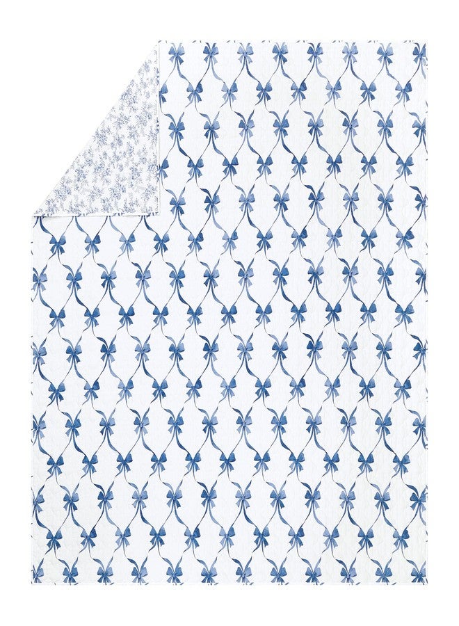 MODERN HEIRLOOM Blue and White Abigail Bow Reversible Quilt and Pillow Sham Set, Ultra Soft All Seasons Lightweight 2-Piece Quilt/Coverlet Set for Kids and Teens - Twin Size - Image 2