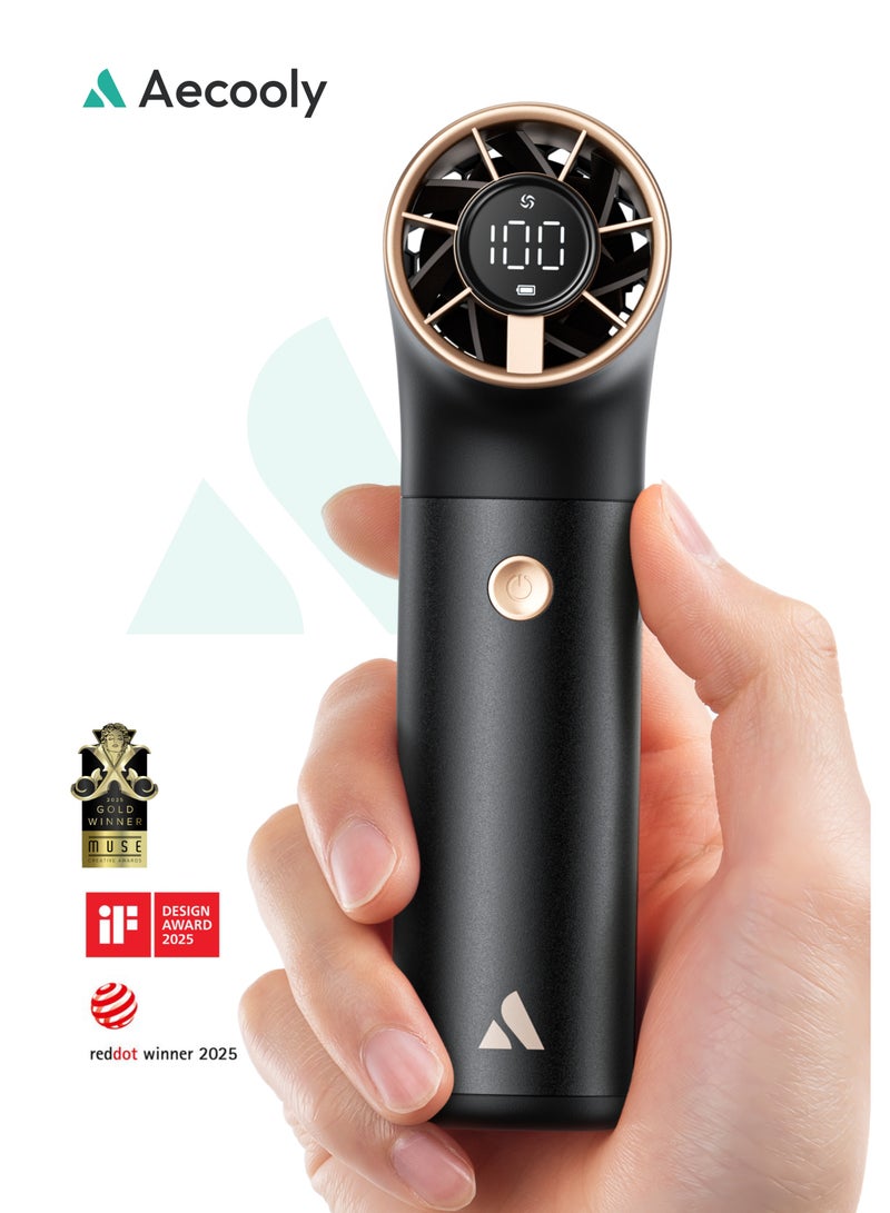 Aero Ultra Portable Turbo Electric High‑Speed Handheld Fan – 4500 mAh, 4 Standard Mode + 3 Turbo Mode, LED Display, USB‑C (BLACK & GOLD)