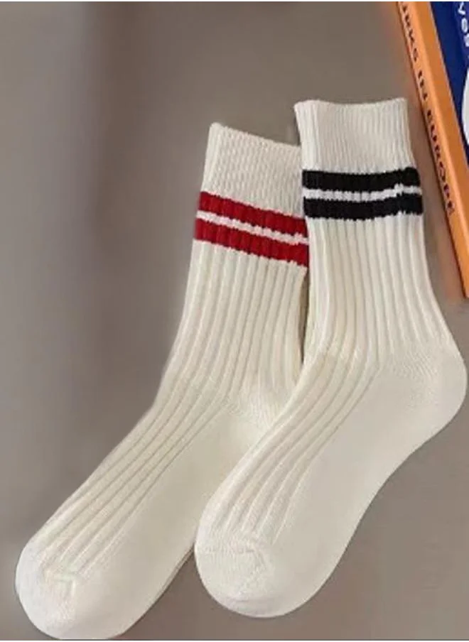 Styli Pack of 2 - Striped Rib Knit Crew Socks