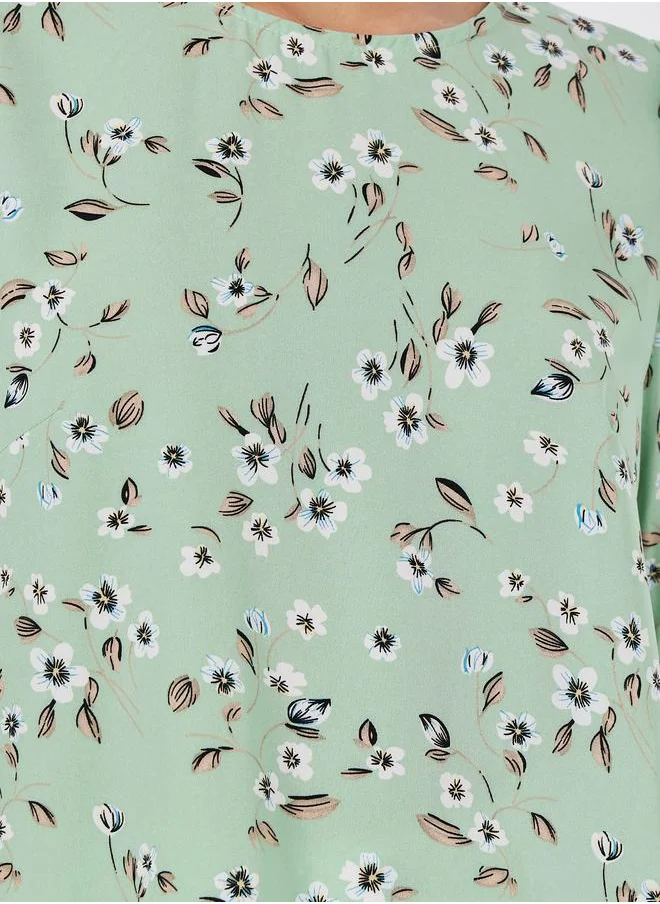 Styli Floral Print Round Neck Blouse