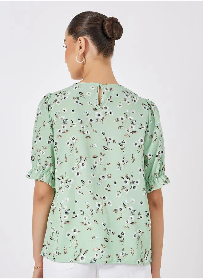 Styli Floral Print Round Neck Blouse