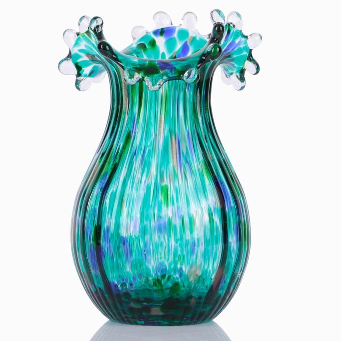 HAND BLOWN GREEN GLASS VASE DECORATIVE WIDE MOUTH GLASS VASE FOR HOME LIVING ROOM FIREPLACE DECORATIONS TABLE CENTERPIECES ENTRYWAY TABLES AND WEDDING DECORATIONS