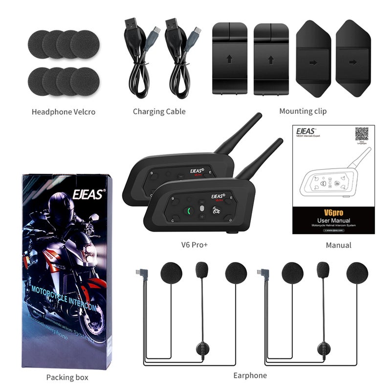 Motorcycle Helmet Intercom 2 Pcs Full Duplex 1200M Range - 6-Rider Easy Pairing Helmet Bluetooth Headset for Motorcycle Riders - Image 5