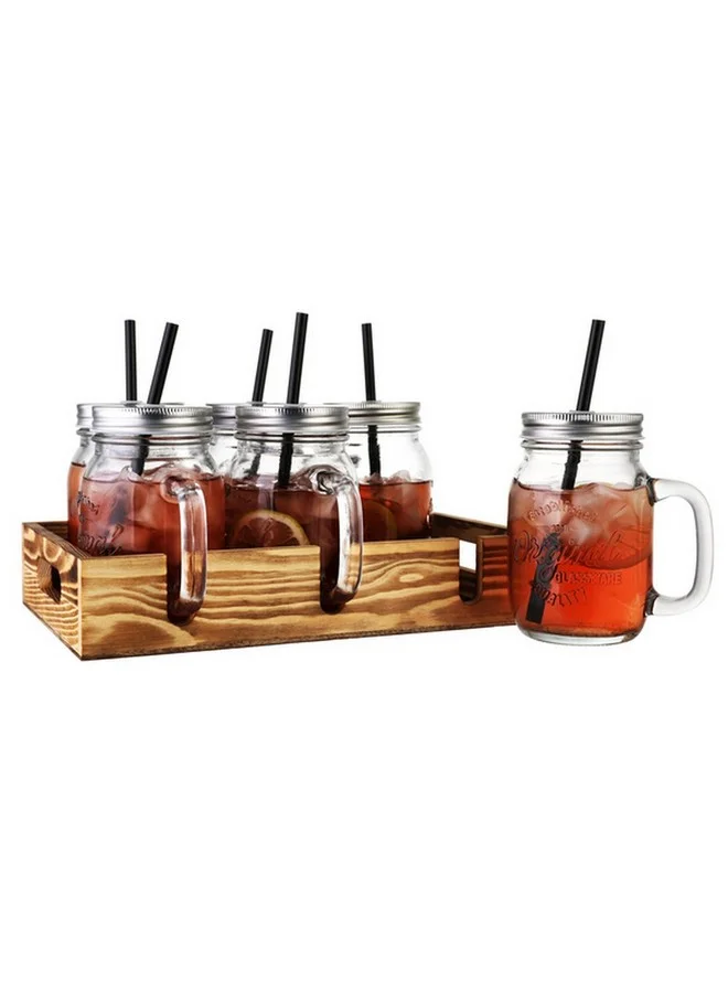 Bien Servi 6-Piece Contemporary Design Glass Mug with Tray Set Multicolor 15 x 23.5 x 30 cm 238114