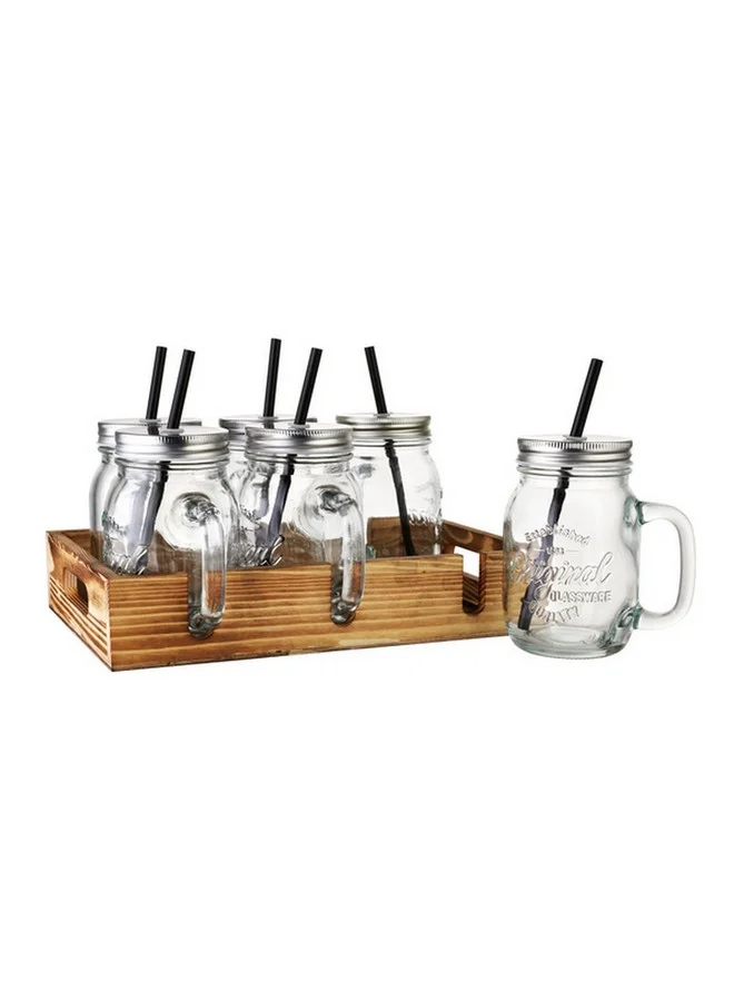 Bien Servi 6-Piece Contemporary Design Glass Mug with Tray Set Multicolor 15 x 23.5 x 30 cm 238114