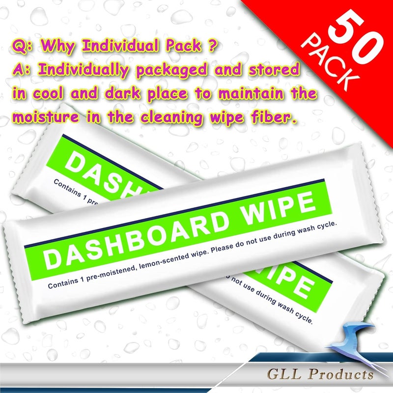 GLL Dashboard Wipes - 50-Pack Lemon Scented Pre-Moistened Cleaning Cloths for Car Interior - Image 2