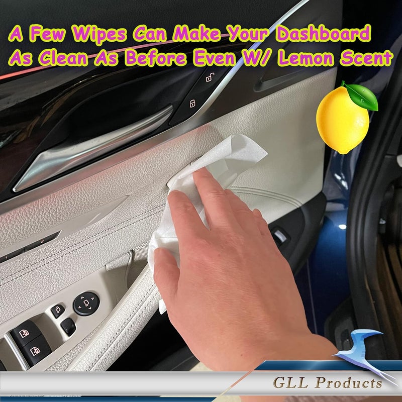 GLL Dashboard Wipes - 50-Pack Lemon Scented Pre-Moistened Cleaning Cloths for Car Interior - Image 5