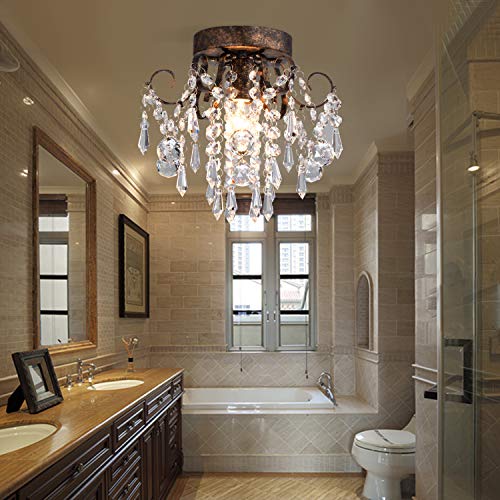 QS Q&S Small Crystal Ceiling Light Fixture Flush Mount,Black Ceiling Lights Modern Chandelier,Bedroom Hallway Closet Light Fixture,Dia9.5 1 Light. - Image 4