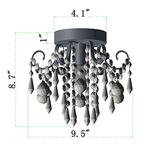 QS Q&S Small Crystal Ceiling Light Fixture Flush Mount,Black Ceiling Lights Modern Chandelier,Bedroom Hallway Closet Light Fixture,Dia9.5 1 Light. - Image 2