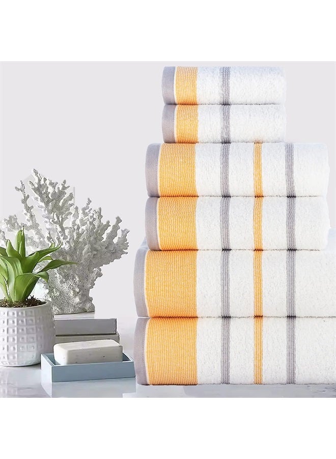 CASA COPENHAGEN White Bay 600 GSM Egyptian Cotton Towel for Hotel Spa Kitchen Bathroom, Set of 6, 2Bath, 2Hands, 2Washcloths - White with Gold and Grey Border  - Image 1