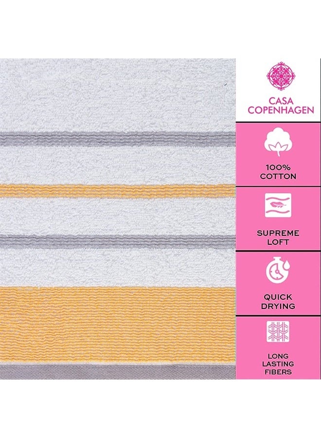 CASA COPENHAGEN White Bay 600 GSM Egyptian Cotton Towel for Hotel Spa Kitchen Bathroom, Set of 6, 2Bath, 2Hands, 2Washcloths - White with Gold and Grey Border  - Image 2